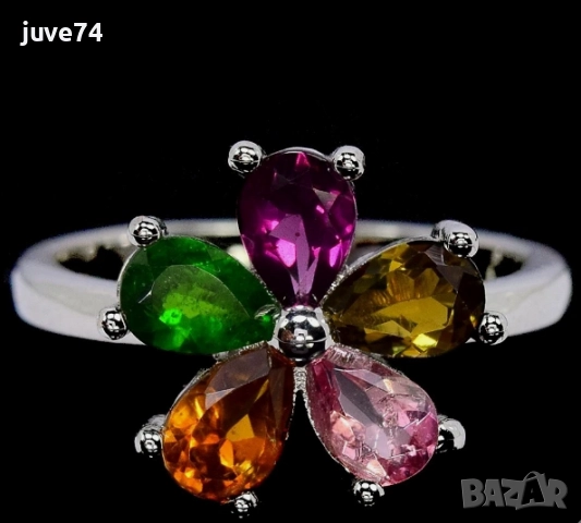 СРЕБЪРЕН ПРЪСТЕН С ТУРМАЛИНИ (БРАЗИЛИЯ)