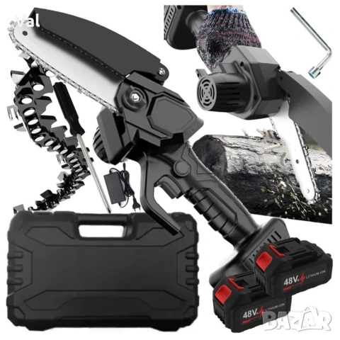 Акумулаторен мини верижен трион 6", Комплект с 2 батерии 6000mAh и куфар, снимка 11 - Градински инструменти - 53715734