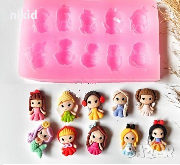 10 малки принцеси принцеса кукла силиконов молд форма фондан декор , снимка 1 - Форми - 40243926