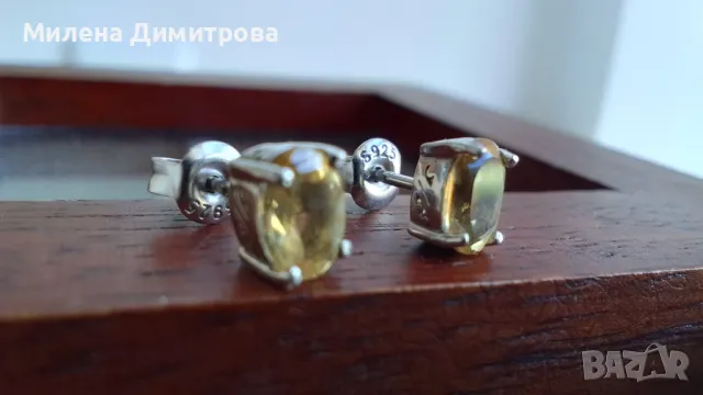 Сребърни обеци с естествен Цитрин , снимка 2 - Обеци - 48278198