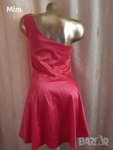 FISHZONE M Червена сатенена рокля с една презрамка, снимка 4 - Рокли - 39089126