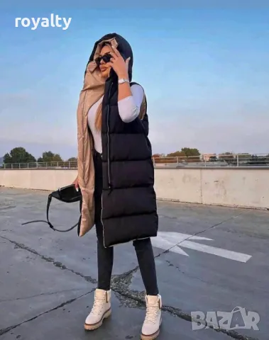 Дълъг двулицев дамски елек със силиконова вата , снимка 4 - Елеци - 49269358