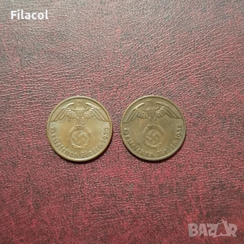 Германия Райх 1 пфениг 1938 и 1939 МД 'A' - Берлин, снимка 2 - Нумизматика и бонистика - 52772623