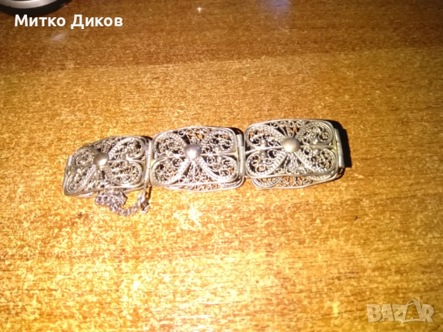 Сребърна гривна филигран -винтидж-23.51гр-195см и ширина 21мм, снимка 2 - Гривни - 51513827