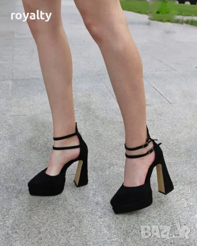 Сандали на ток - черен велур, снимка 2 - Сандали - 49893594