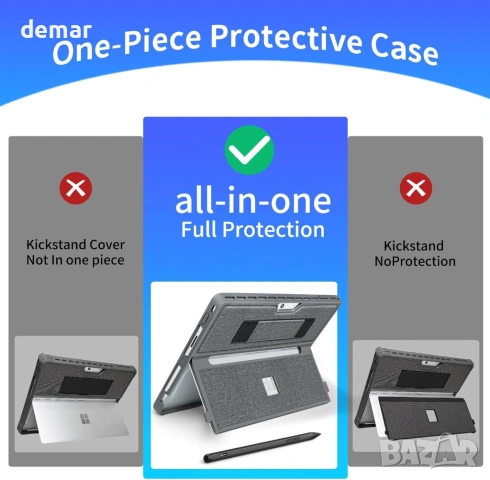 Защитен калъф за Microsoft Surface Pro 11/10/9/8 13-инча с каишка и стойка, сив, снимка 3 - Калъфи, кейсове - 53053498