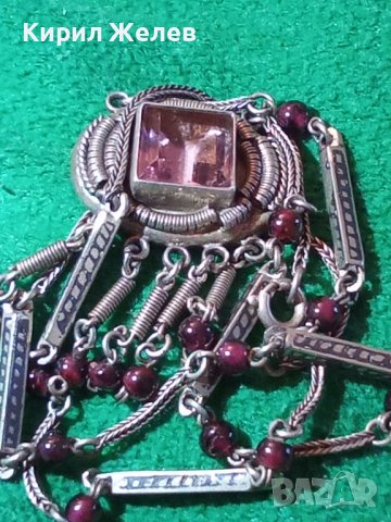 СТАРИННО СКЪПОЦЕННО СРЕБЪРНО КОЛИЕ СРЕБРО 800 с АМЕТИСТ АРТ ДЕКО АНГЛИЯ ЮВЕЛИРЕН РЪЧЕН УНИКАТ 26439