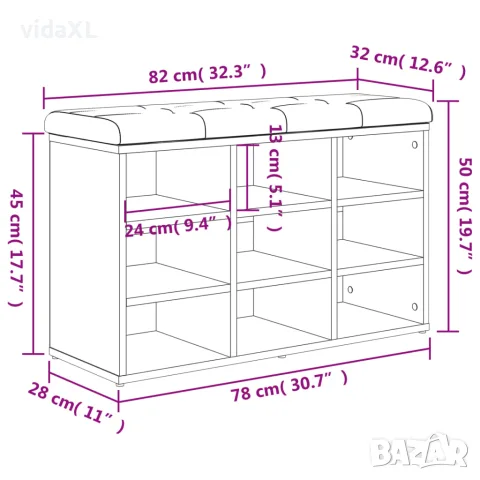 vidaXL Пейка за обувки, дъб сонома, 82x32x50 см, инженерно дърво, снимка 9 - Маси - 56148088