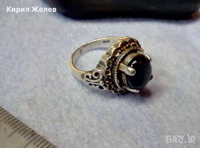 СКЪПОЦЕНЕН СРЕБЪРЕН ПРЪСТЕН СРЕБРО 925 КЛАСИЧЕСКА РЕТРО ОРНАМЕНТИКА с ШЛИФОВАН ЧЕРЕН ОНИКС 41115, снимка 12 - Пръстени - 49272784