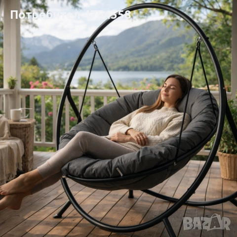 Висящ стол PATIO с тъмносива  възглавница и сива рамка 