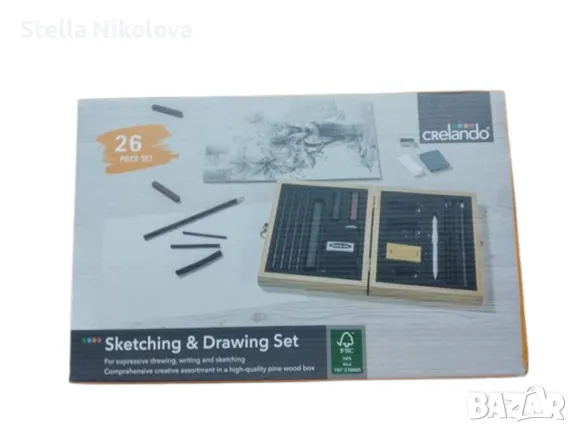 Комплект въглени за рисуване в дървено куфарче, снимка 3 - Картини - 39541128