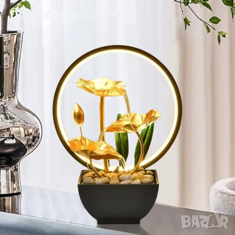 USB 3-степенен релаксиращ настолен,водопад-фонтан,LED пръстеновидна светлина, снимка 4 - Декорация за дома - 48785551