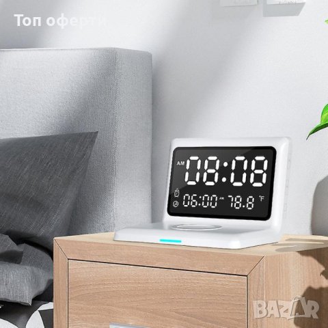 YZ-1 Дигитален LED часовник  Аларма +Безжично Зарядно Будилник, снимка 3 - Лед осветление - 44465632