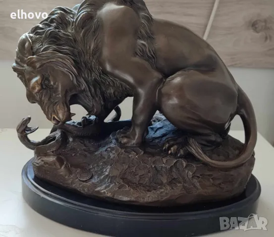 Бронзова фугура на лъв със змия Антоан-Луи Барие, снимка 3 - Антикварни и старинни предмети - 48009429