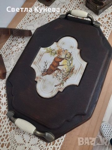 Ръчно изработен дървен поднос , снимка 2 - Декорация за дома - 52730312