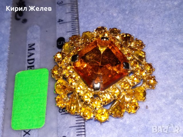 СТАРА ПОЗЛАТЕНА СКЪПОЦЕННА РЕТРО БРОШКА ЧЕХОСЛОВАЦИЯ с ФАСЕТИРАНИ ЮВЕЛИРНО КАМЪНИ ЦИТРИН 36460, снимка 12 - Антикварни и старинни предмети - 39941253