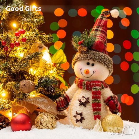 Коледна украса, Снежен човек с карирана шапка, 35см, снимка 2 - Декорация за дома - 42707478
