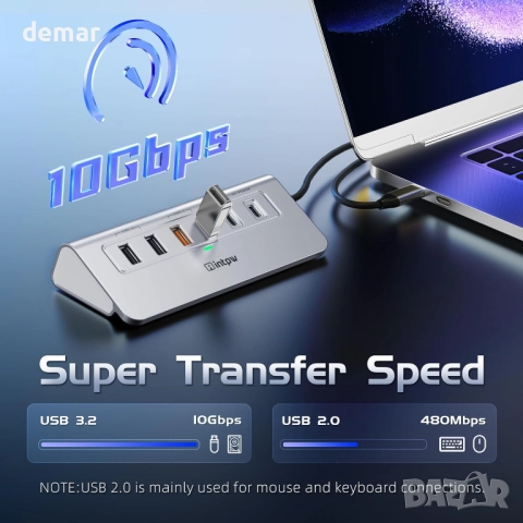 intpw P9R PRO USB C хъб,10-в-1  4K/60Hz HDMI,10Gbps Type C и USB A 3.2, снимка 2 - Кабели и адаптери - 51689684