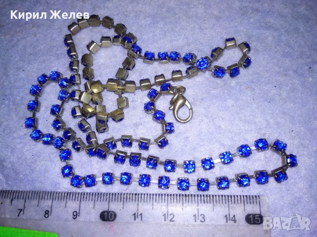 ШАРМАНТНО ПОСРЕБРЕНО СКЪПОЦЕННО РЕТРО КОЛИЕ с ИСКРЯЩИ ЮВЕЛИРНО ФАСЕТИРАНИ КАМЪНИ СИН ЦИРКОНИЙ 24240, снимка 6 - Колиета, медальони, синджири - 41389354