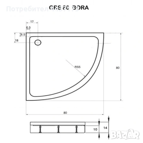 GRS80-BORA Комплект овално корито 80см с крачета, сифон и подвижна престилка, снимка 3 - Душ кабини и вани - 53628688