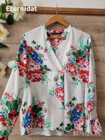 Блуза Zara цветя , снимка 9 - Блузи с дълъг ръкав и пуловери - 49908497
