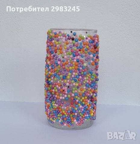 Стъклена чаша декорирана с цветни топченца , снимка 3 - Декорация за дома - 42114244