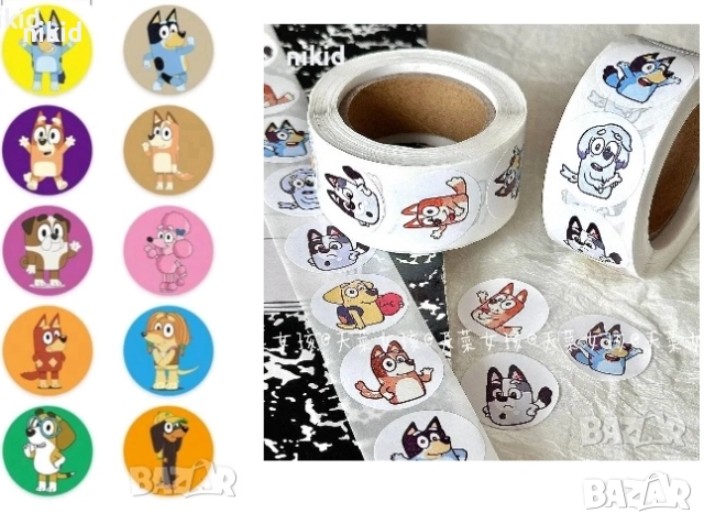 100 бр Блуи и Бинго Bluey Bingo малки самозалепващи лепенки стикери за ръчна изработка за подарък