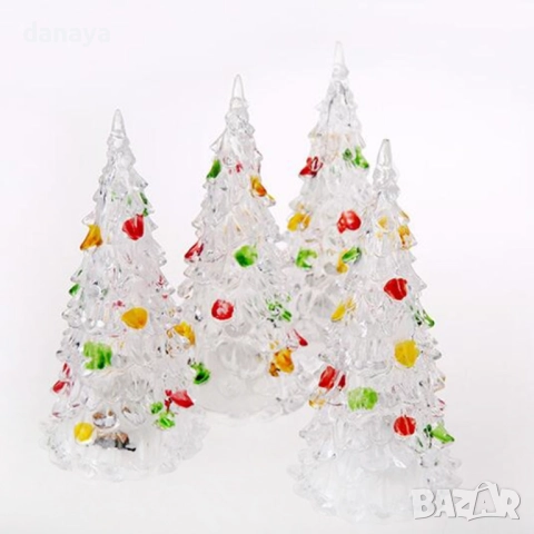 1760 Светеща коледна елхичка с цветни връхчета и преливащи LED светлини 17см, снимка 2 - Декорация за дома - 51809340