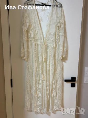 Нова плажна бяла памучна дантелена наметка, плажно пончо ,кафтан плажна дълга рокля