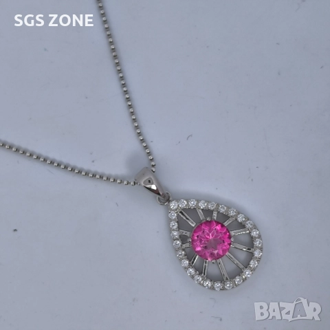 СРЕБЪРЕН ВИСУЛКА С РОЗОВ ТОПАЗ ОТ ТАЙЛАНД, снимка 3 - Колиета, медальони, синджири - 52296237