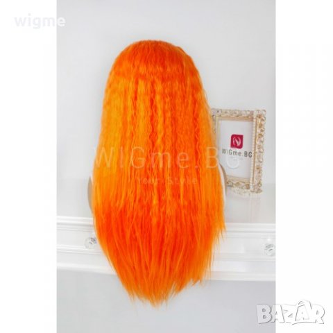 Дълга къдрава оранжева лейс фронт перука Емили, снимка 2 - Аксесоари за коса - 29620083
