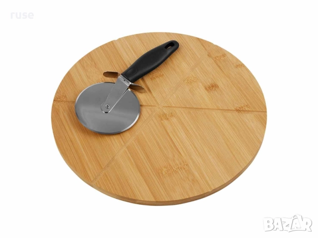 НОВИ! Бамбукова дъска за пица с нож за пицa, снимка 2 - Прибори за хранене, готвене и сервиране - 51694933