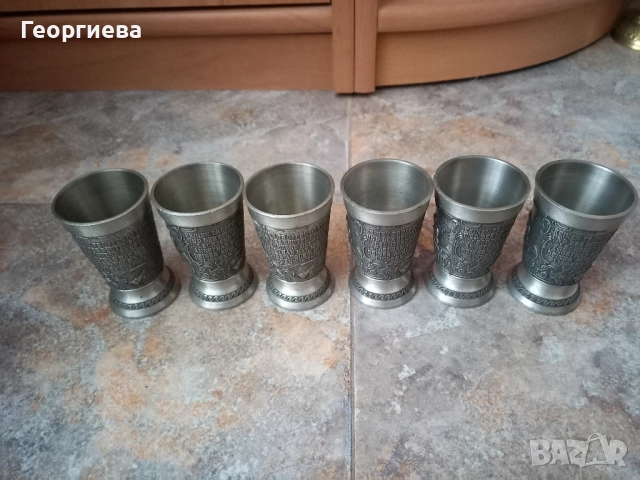 Оловно-цинкови немски чашки и малка халба, снимка 3 - Антикварни и старинни предмети - 51702934