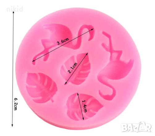2 Фламинго и хавайски листа листо хаваи силиконов молд форма декорация украса фондан торта шоколад, снимка 2 - Форми - 22806441