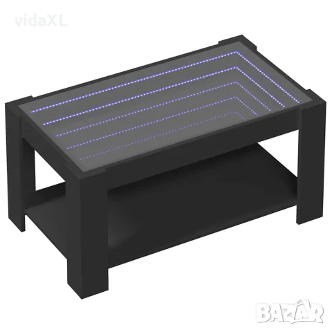 vidaXL Маса за кафе с LED, черна, 93x53x45 см, инженерно дърво, снимка 3 - Маси - 56148146