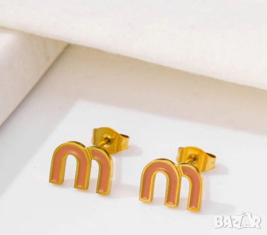 обеци от висококачествена медицинска стомана miu miu, снимка 3 - Обеци - 52093063