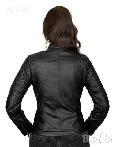 Дамско кожено яке черно 4202, снимка 3 - Якета - 48912212