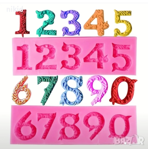 Декорирани цифри числа силиконов молд форма фондан шоколад гипс декор