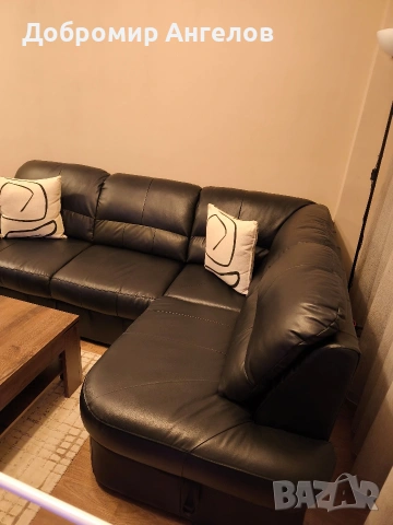 черен кожен диван от естествена кожа с ракла и възможност за разтягане., снимка 5 - Дивани и мека мебел - 53268236