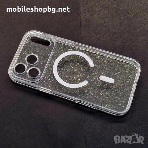 iPhone 17 Pro Max кейс MagSafe прозрачен с брокат защита на камерите 