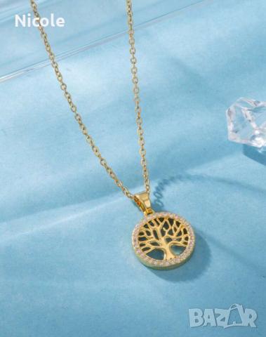 Колие с прекрасен медальон "Дървото на живота" с борд камъни, снимка 1 - Колиета, медальони, синджири - 44827086