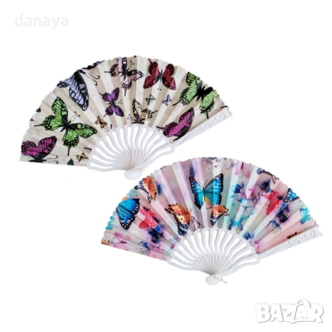 6452 Сгъваемо дамско ветрило с пеперуди за разхлаждане и подарък