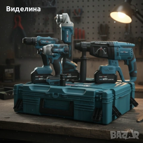 Комплект 4 в 1 - акумулаторен перфоратор, винтоверт, гайковерт и ъглошлайф 36V