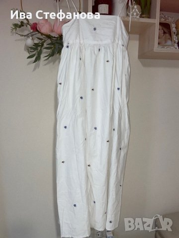 Нова дълга елегантна бяла рокля теменужки 100% памук , снимка 9 - Рокли - 41932782