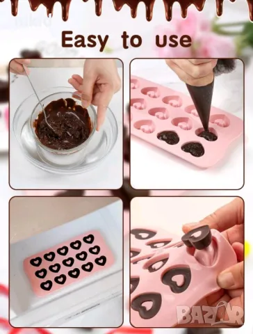 15 сърца сърце с дупка за пълнеж силиконов молд форма за шоколадови бонбони фондан гипс , снимка 3 - Форми - 29570044
