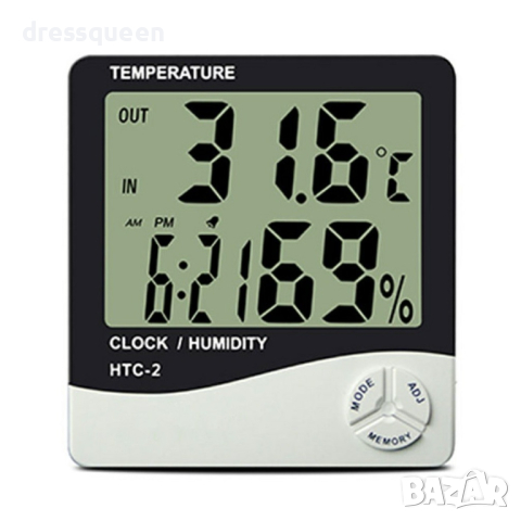 HTC-2 Термометър вътрешна и външна температура, Влагомер, Часовник, снимка 2 - Други стоки за дома - 44567309