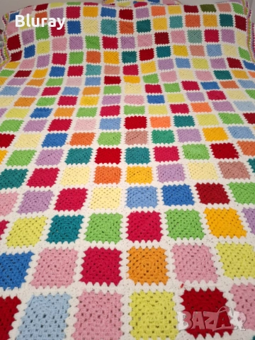 Многоцветно плетено одеяло ръчно платено на 1 кука, снимка 2 - Декорация за дома - 52606549