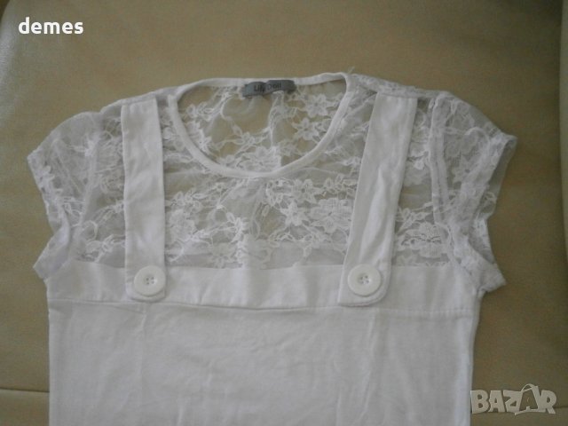 Дамска бяла тениска  с дантела Lily Doll, размер S, снимка 4 - Тениски - 41067819