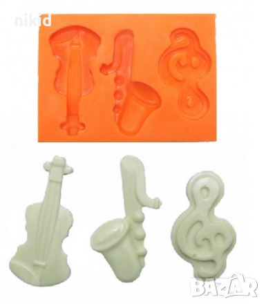 3 музикални китара нота саксофон силиконов молд форма фондан шоколад гипс декор украса