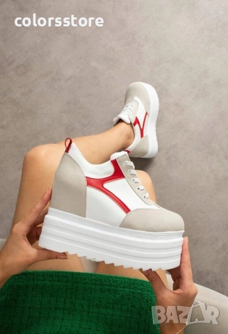 Кецове на платформа - бяло, сиво и червено - SJN80 